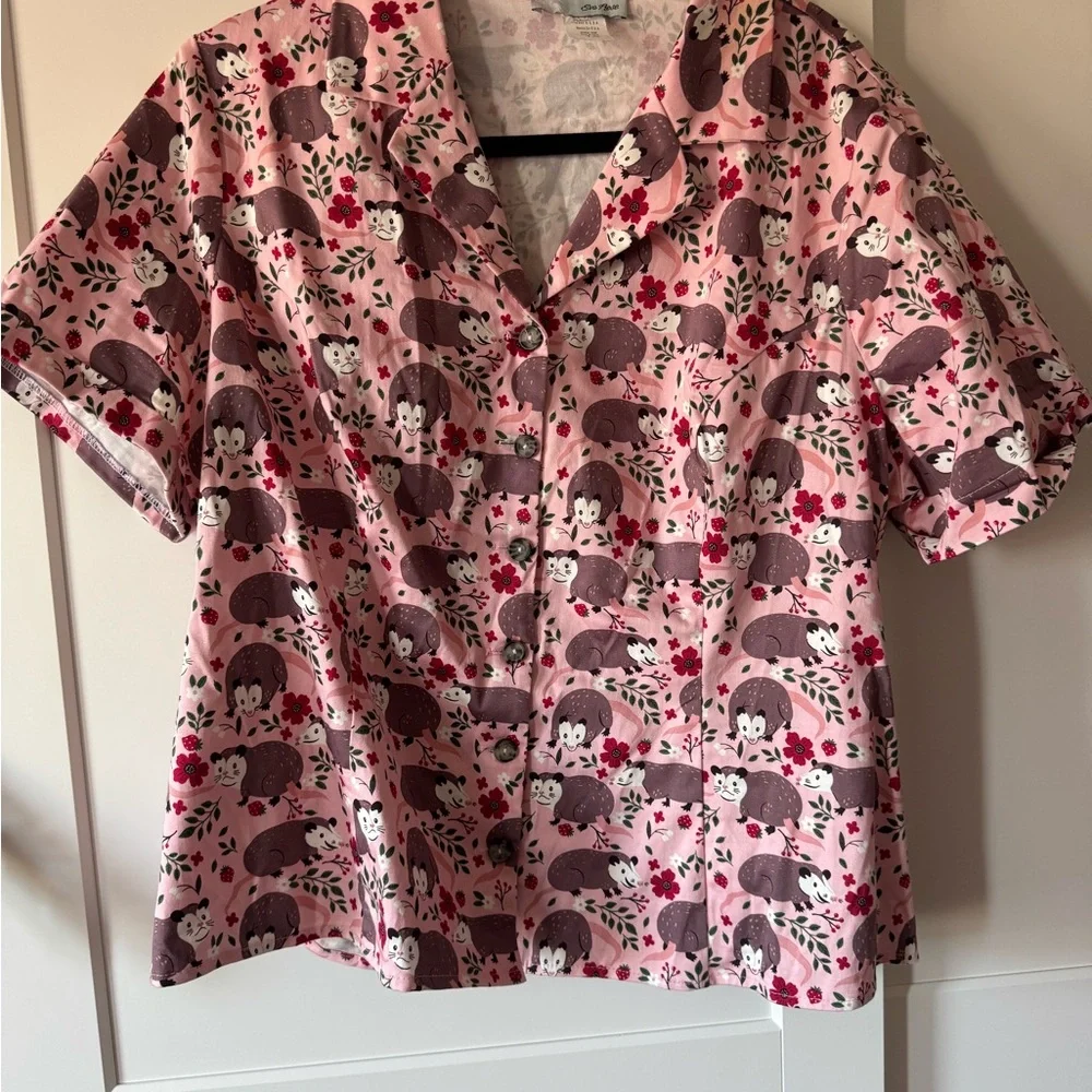Eva Rose Pink Hedgehog Print Short Sleeve Shirt - Picture 1 of 4